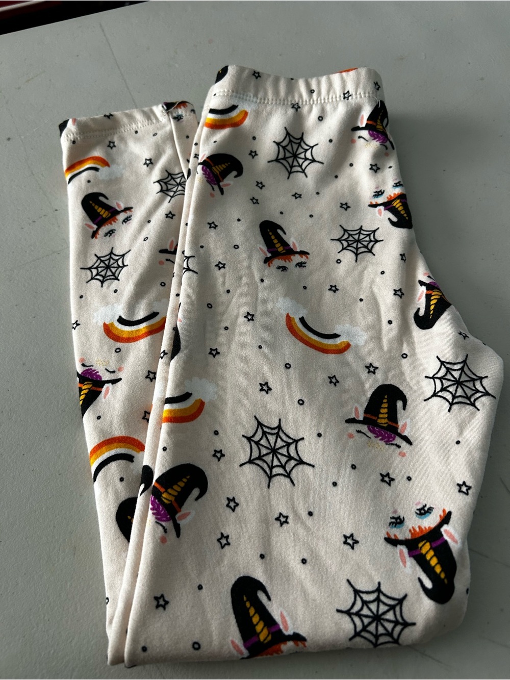 Kids Halloween Witch & Rainbow Pajama Pants - White